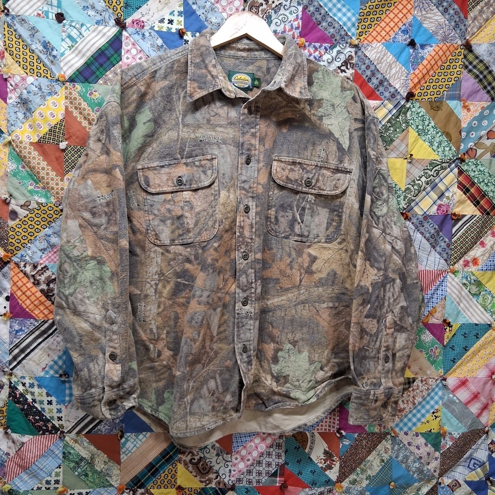 Cabelas Advantage Timber Camo Chamois Flannel Shirt Size XL Outdoor Hunter